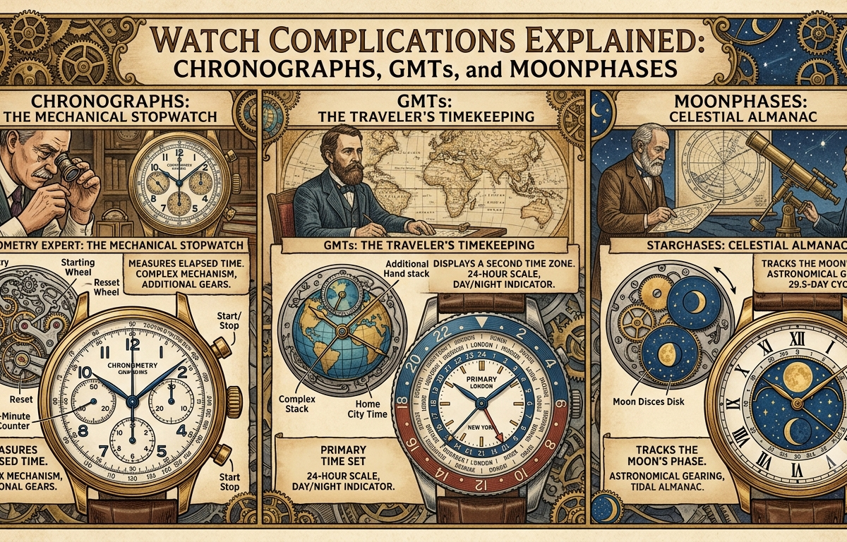 Watch Complications Explained: Chronographs, GMTs, and Moonphases